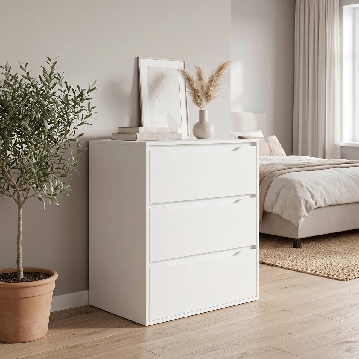 Komoda Malira L, Bela - bela, Design, leseni material (65/78/48cm) - MID.YOU
