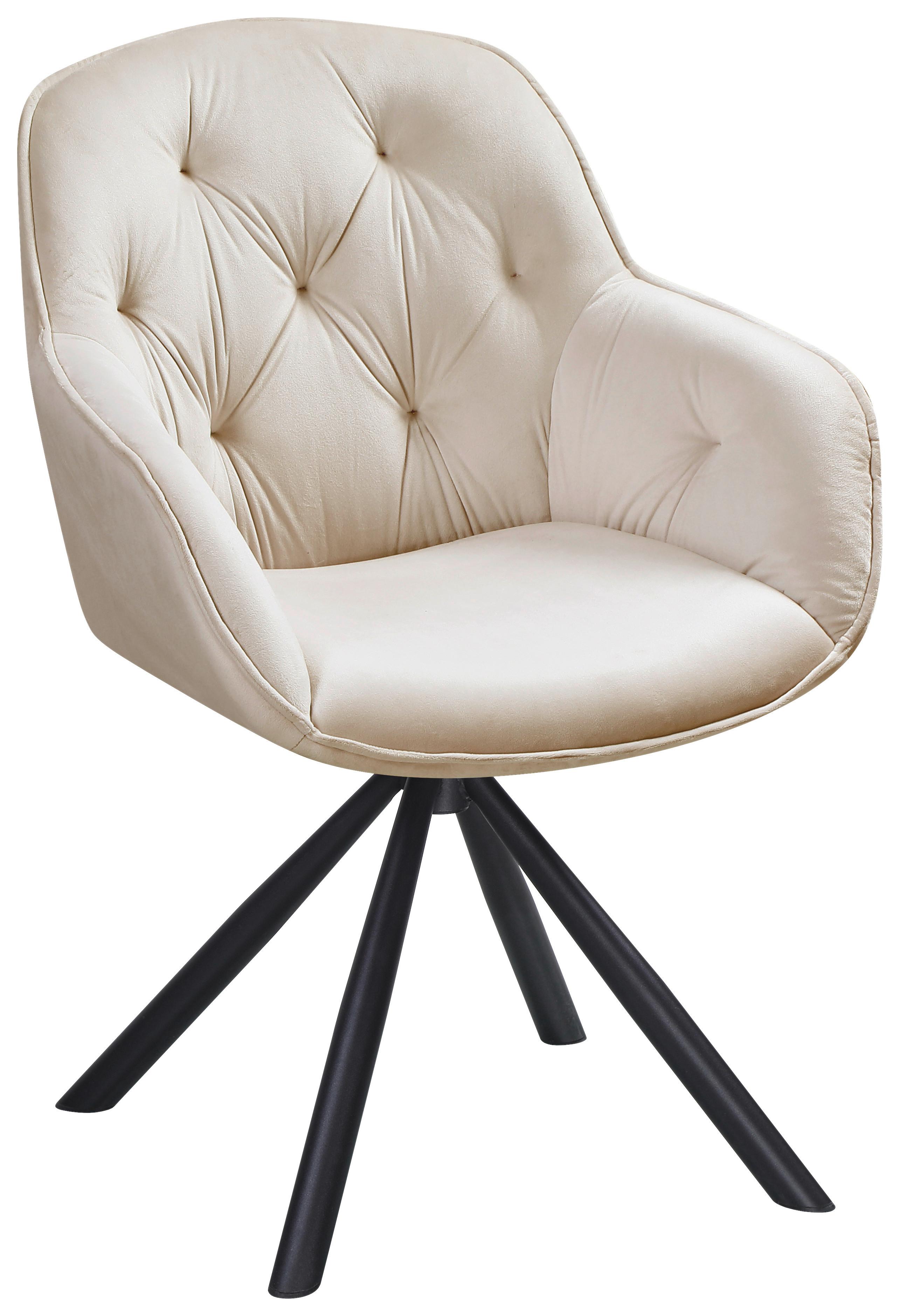 Naslanjač Silvi, Bež, Žamet, Vrtljiv - črna/bež, Konvencionalno, kovina/tekstil (62/85/62cm)
