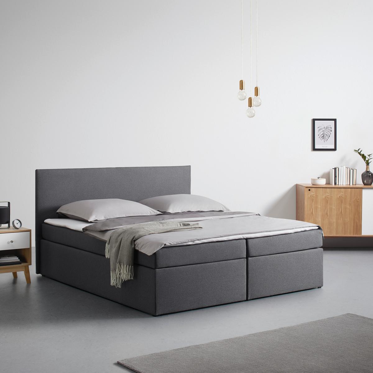Boxbett Lucy 2 ca.180x200cm Grau mit Topper - Schwarz/Grau, MODERN, Holz/Holzwerkstoff (180/200cm) - Bessagi Home