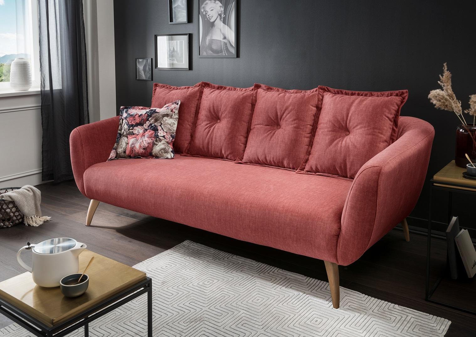 3-Sitzer-Sofa Baggio Koralle Velours - Koralle/Buchefarben, MODERN, Holz/Textil (236/94/103cm) - Livetastic