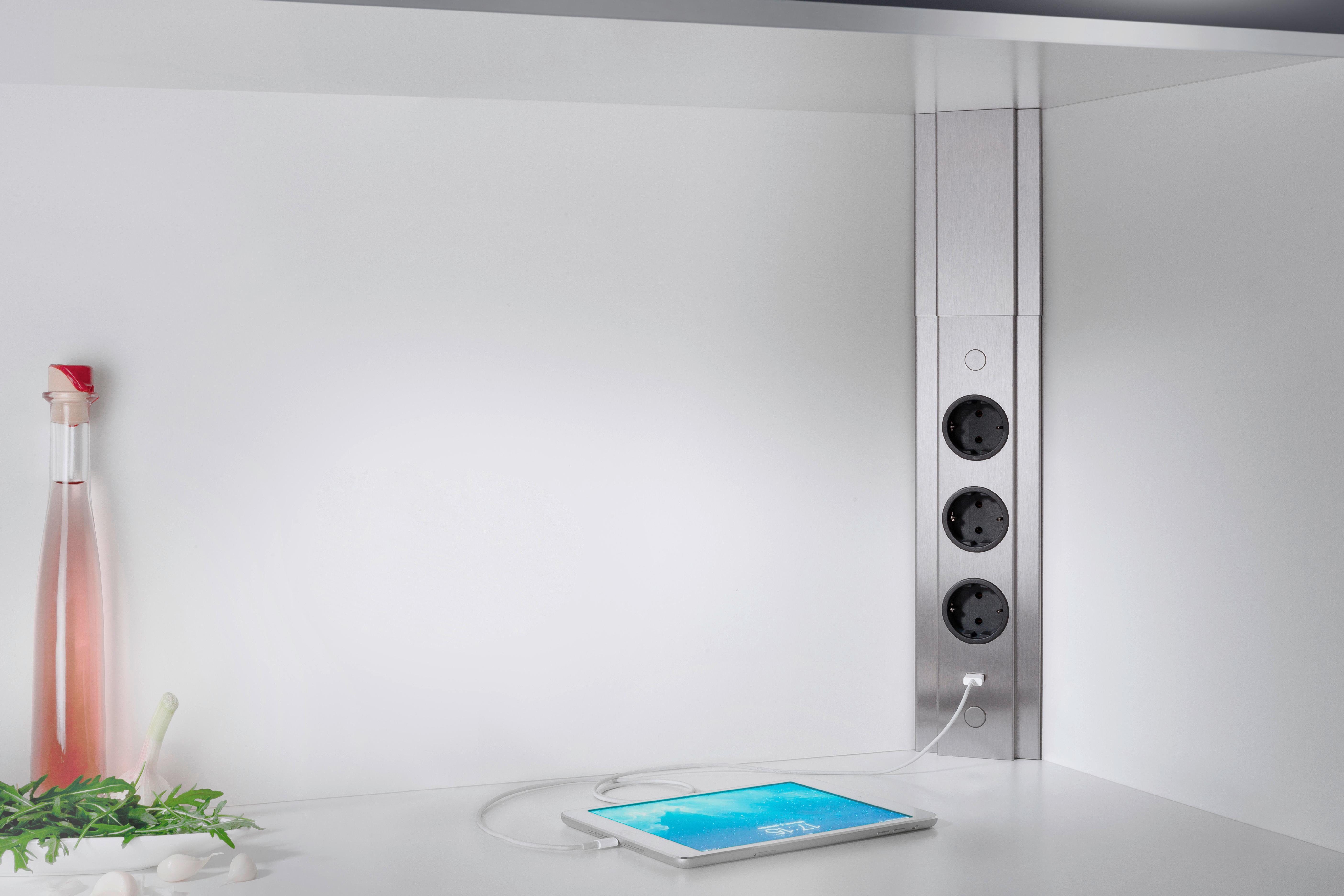 Steckdosenelement 410804 Edelstahlfarben - Edelstahlfarben, Metall (9,2/46-58/6cm) - Vogt