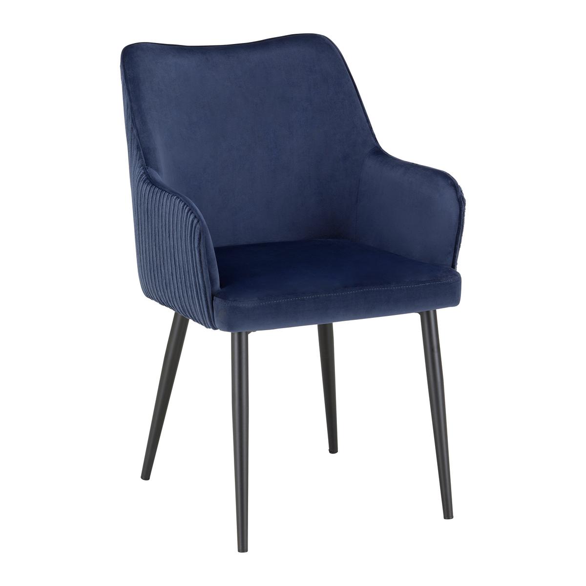 Armlehnstuhl Caria Blau Samt Gepolstert - Blau/Schwarz, MODERN, Holz/Textil (57/89/60cm) - Bessagi Home