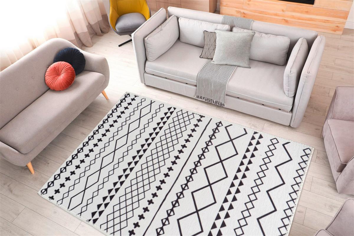 FLACHWEBETEPPICH MAYA 425 WEIß / SCHWARZ - Weiss/Schwarz, Basics, Textil (200/290cm) - Kayoom