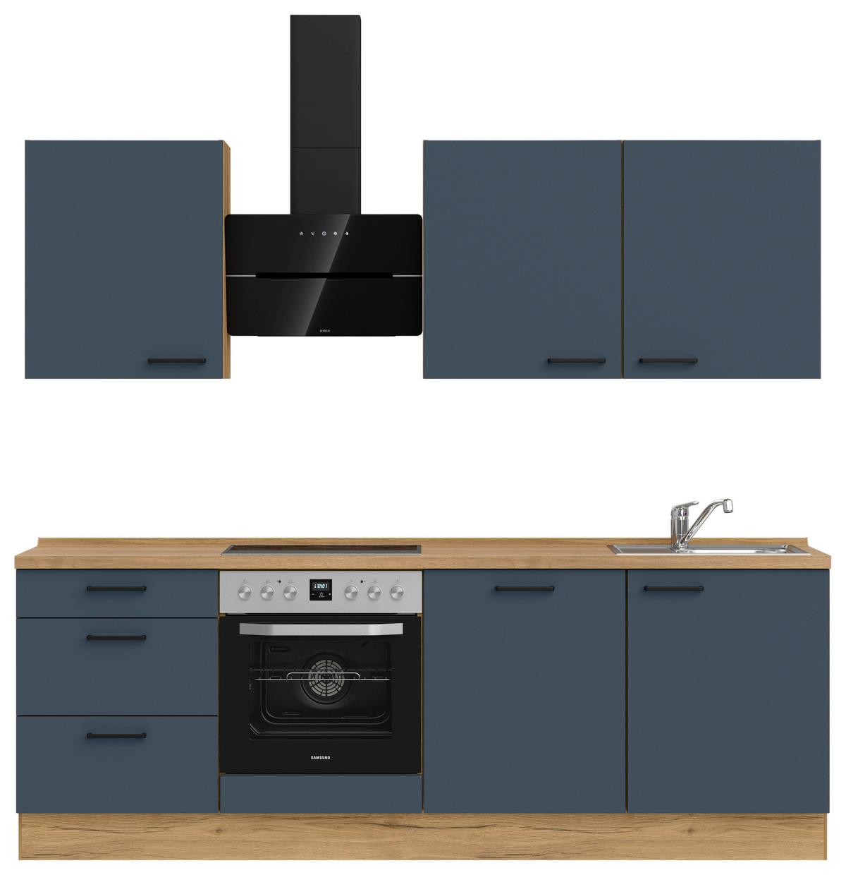Küchenblock Easytouch High m. Geräten Dunkelblau - Eichefarben/Schwarz, MODERN, Holzwerkstoff/Metall (240cm) - Nobilia