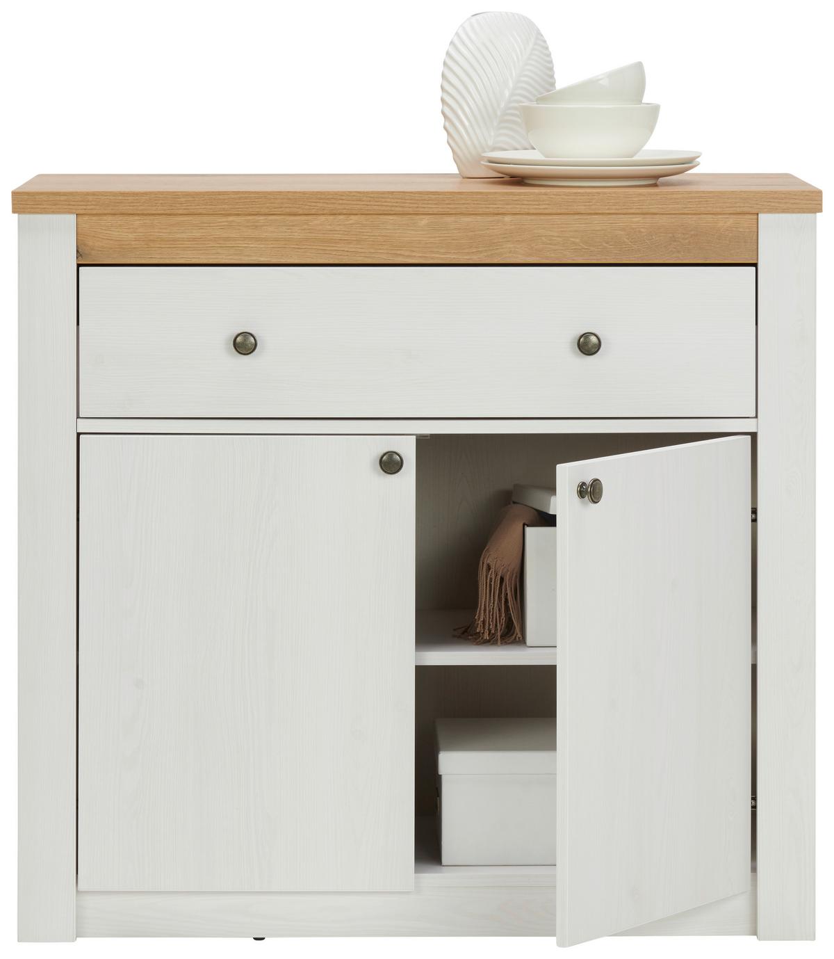 Komoda Rovigio, Barva Hrasta, Bela - bela/hrast san remo, Basics, kovina/umetna masa (97/90,5/42,5cm) - Landscape