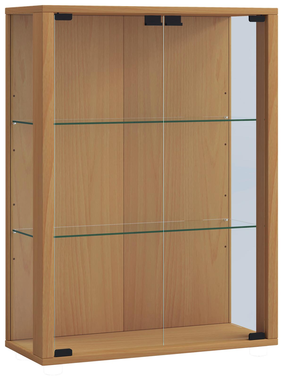 Viseča Vitrina Udina, Barva Bukve - črna/barve bukve, Konvencionalno, umetna masa/steklo (60/80/25cm) - MID.YOU
