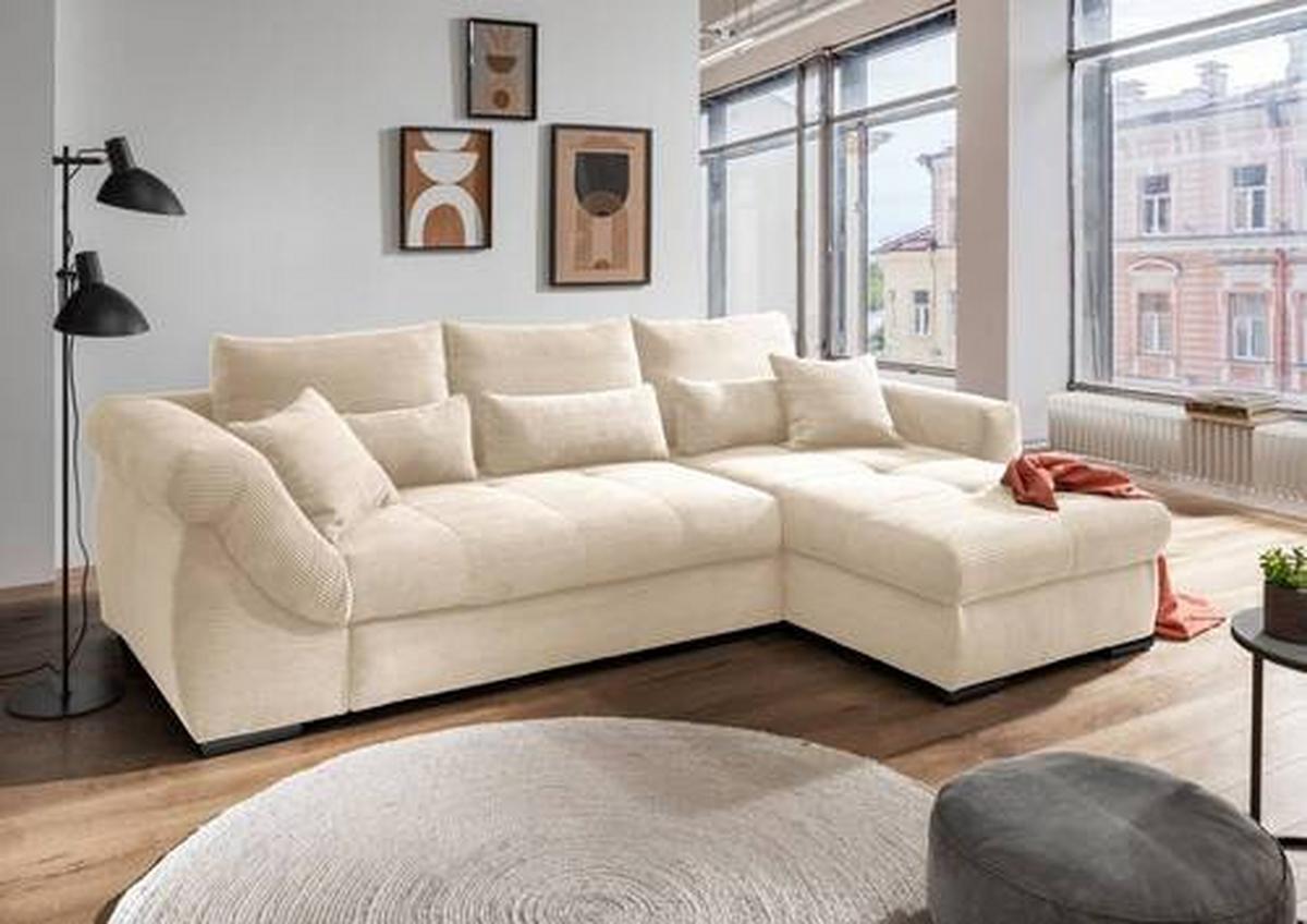 Wohnlandschaft Frederico Beige Cord - Beige/Schwarz, MODERN, Holz/Textil (302/188cm) - MID.YOU
