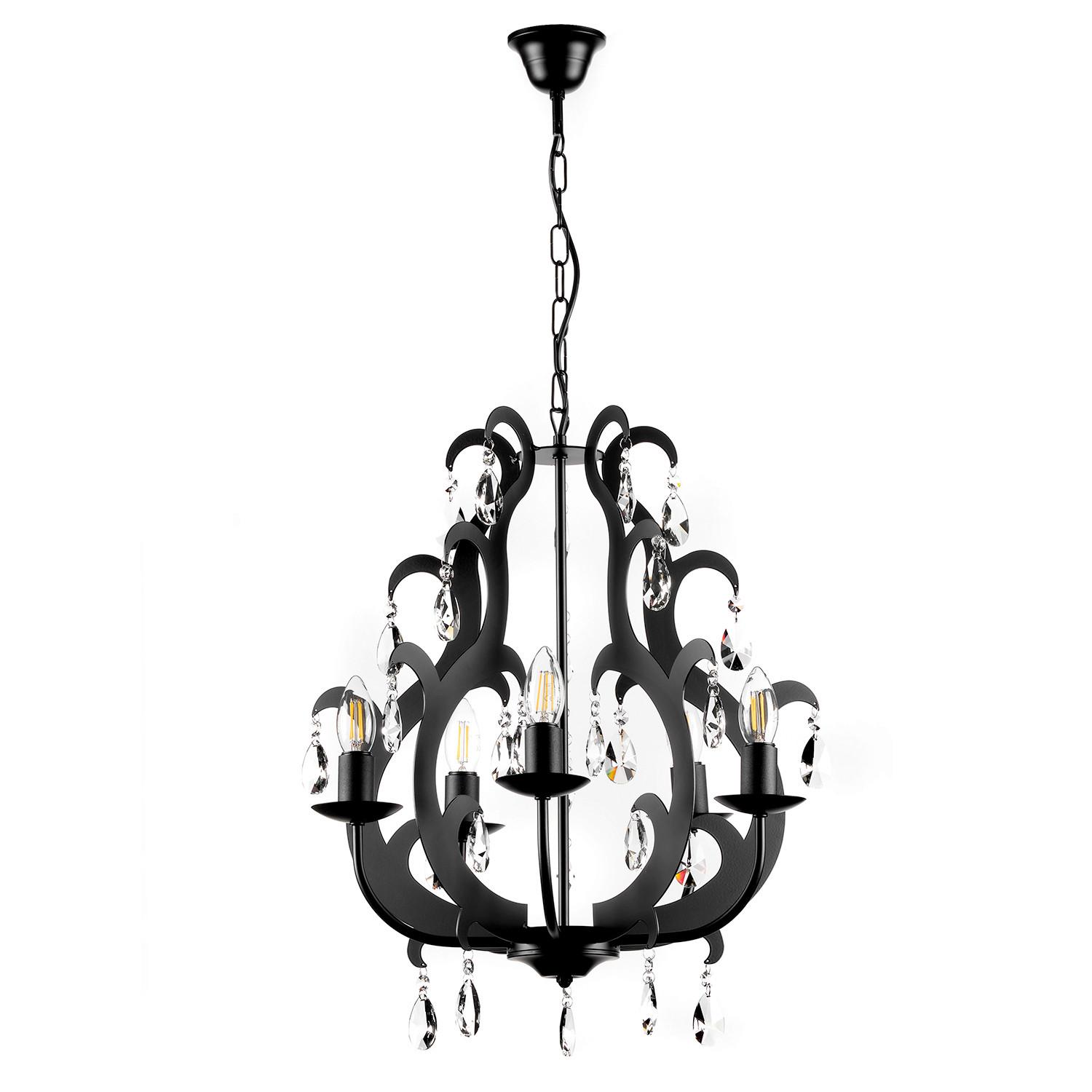 Kristall-Hängeleuchte Jane Schwarz max. 6 Watt - Schwarz, Trend, Glas/Metall (45/110cm)