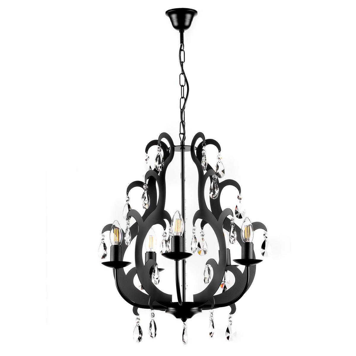 Kristall-Hängeleuchte Jane Schwarz max. 6 Watt - Schwarz, Trend, Glas/Metall (45/110cm)