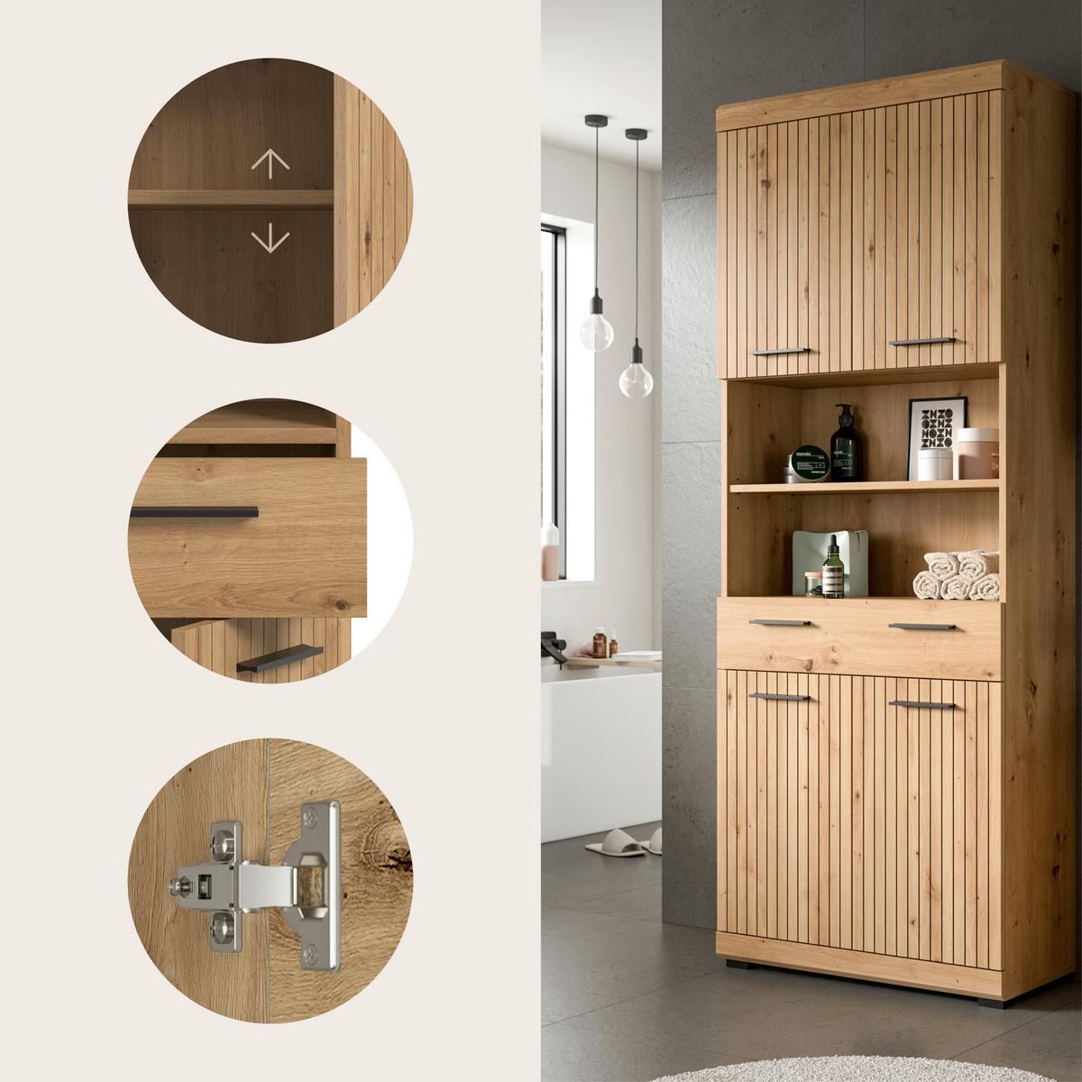 Hochschrank Scout Eiche Artisan - Schwarz/Eiche Artisan, Trend, Holzwerkstoff/Kunststoff (74/191/31cm) - MID.YOU