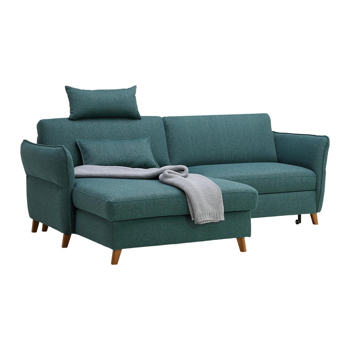 Ecksofa Leaf Grün - Eiche dunkel/Beige, MODERN, Holz (160/85/238cm) - ecoTree