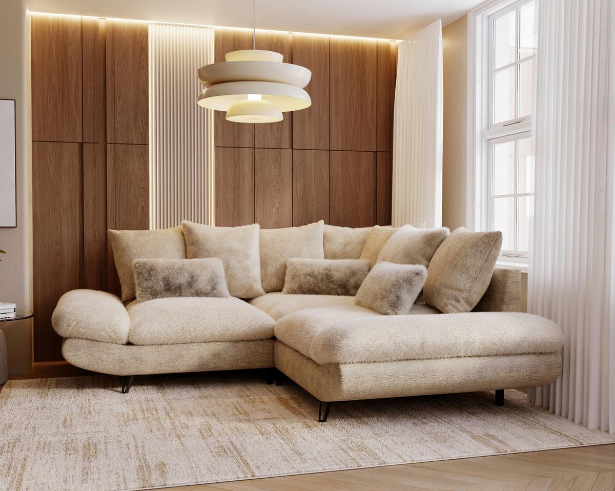 Wohnlandschaft Bormio Beige - Beige/Schwarz, MODERN, Textil/Metall (276/276cm) - Premium Living