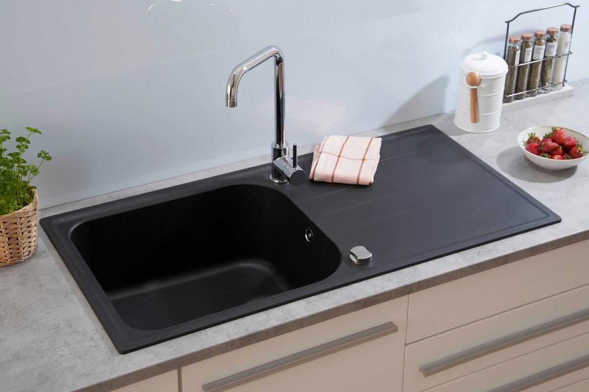 Granitspüle Orlando ca. 100x22,5x50 cm Schwarz - Schwarz, Trend, Stein (100/22,5/50cm) - Respekta
