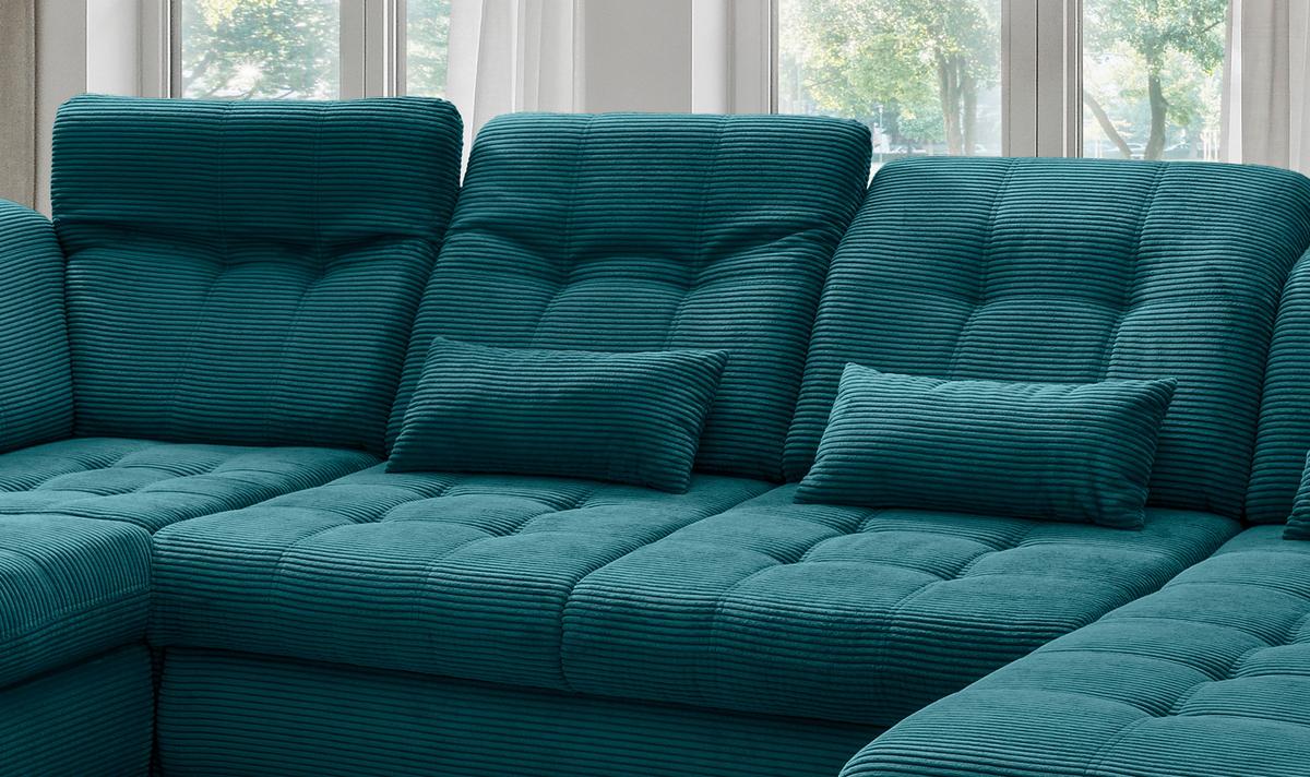 Wohnlandschaft Rigatti Petrol Cord mit Bettkasten - Petrol/Schwarz, MODERN, Textil/Metall (252/387/184cm) - Livetastic