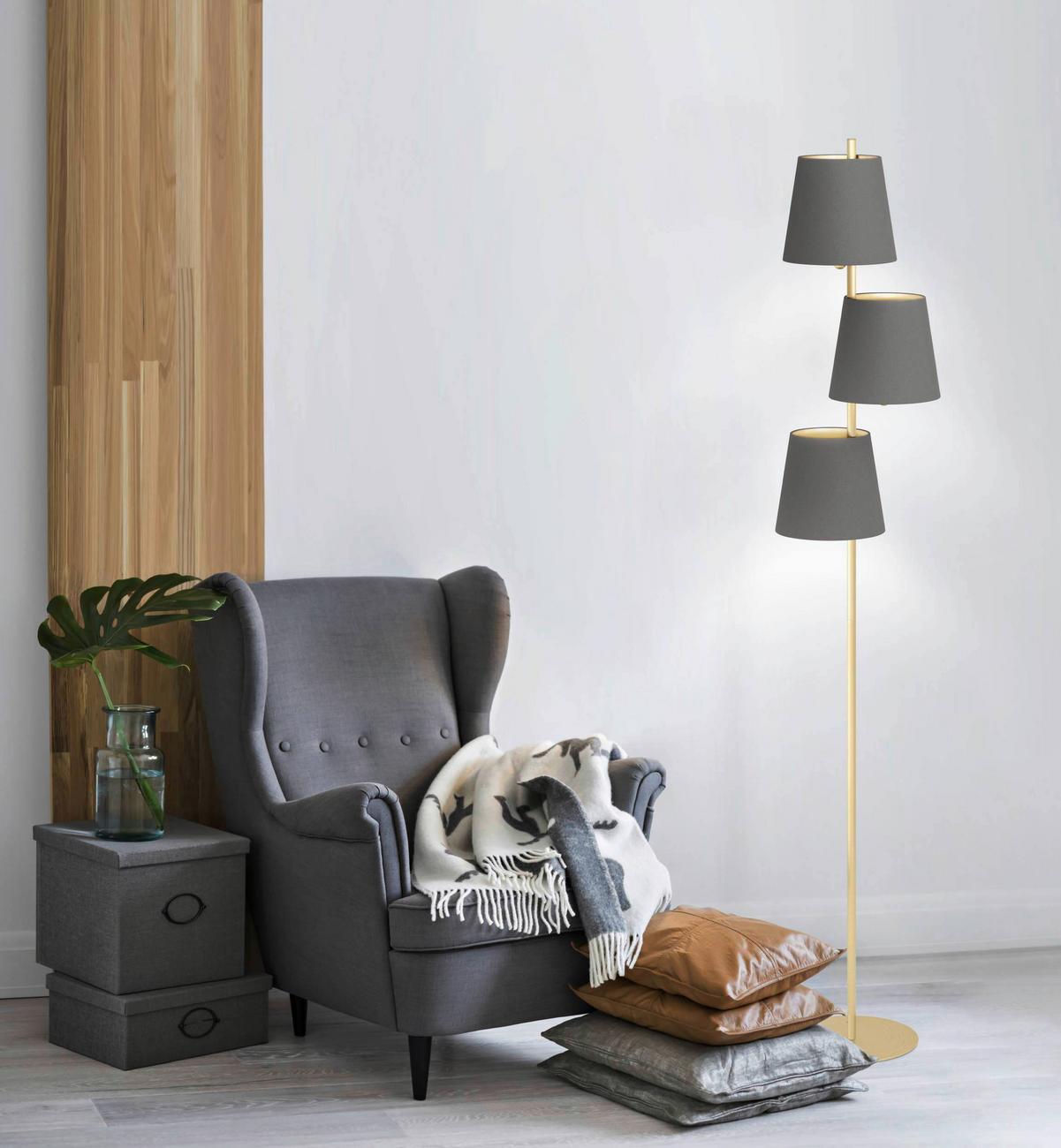 Stehleuchte 99612_almeida 2 - Messingfarben/Cappuccino, Konventionell, Textil/Metall (32/167cm) - Eglo