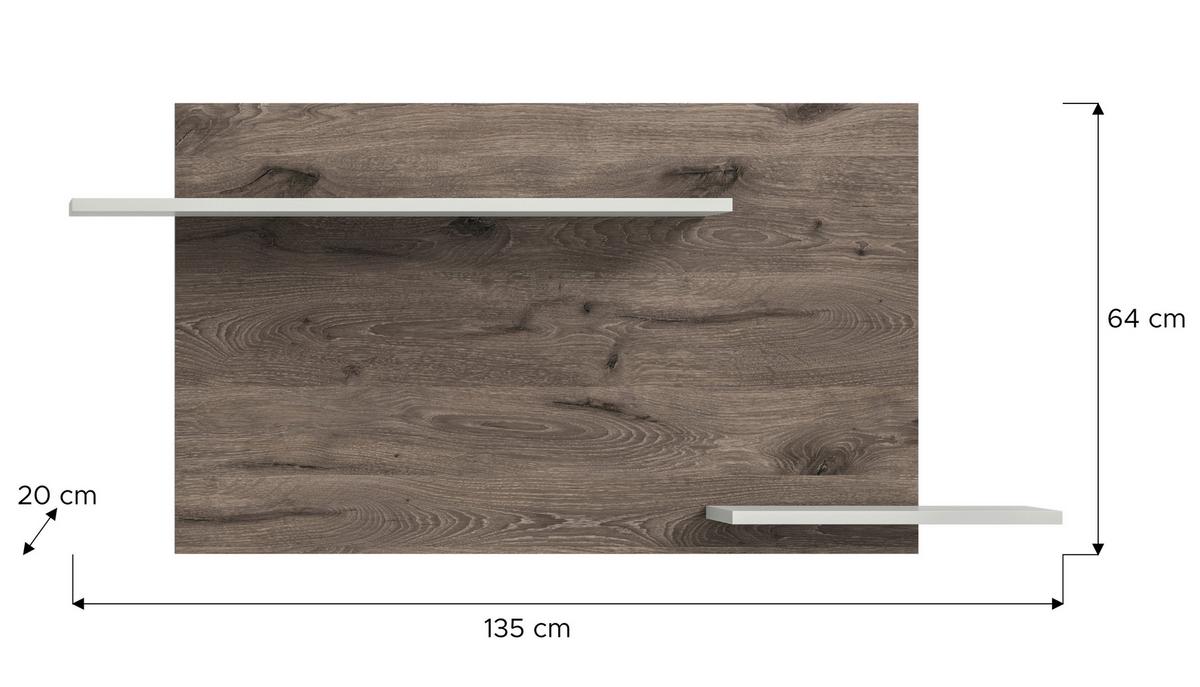 Wandboard Falcona Eiche dunkel /Grau ca. 64x135 cm - Design, Holzwerkstoff (64/135/22cm) - MID.YOU