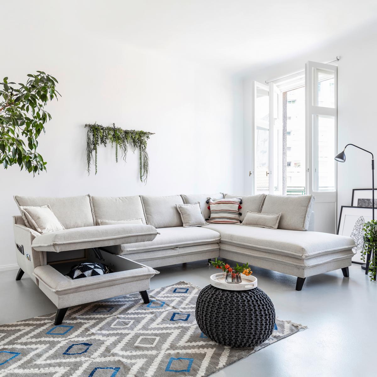 DUŻY NAROŻNIK CHARMING CHARLIE BEIGE - beżowy/czarny, Basics, materiał drewnopochodny/drewno (150/300/200cm) - MID.YOU