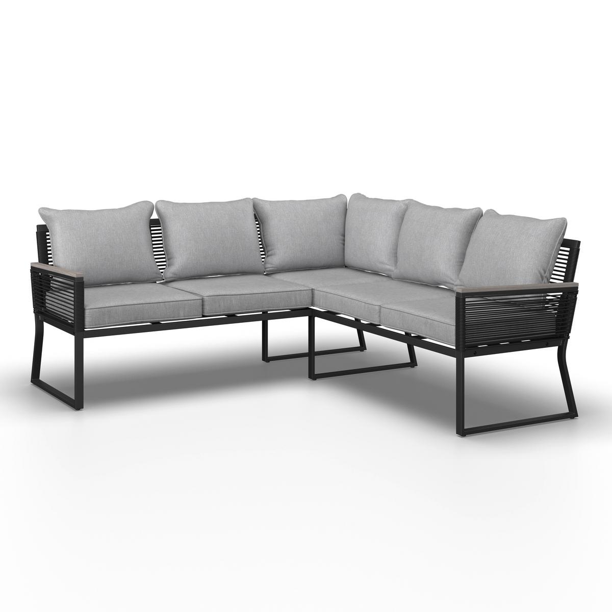 Dining-Loungeset Paulina Hellgr. Metall/Textil +Abdeck. - Hellgrau/Schwarz, Modern, Glas/Kunststoff (181/73/65cm) - Bessagi Garden