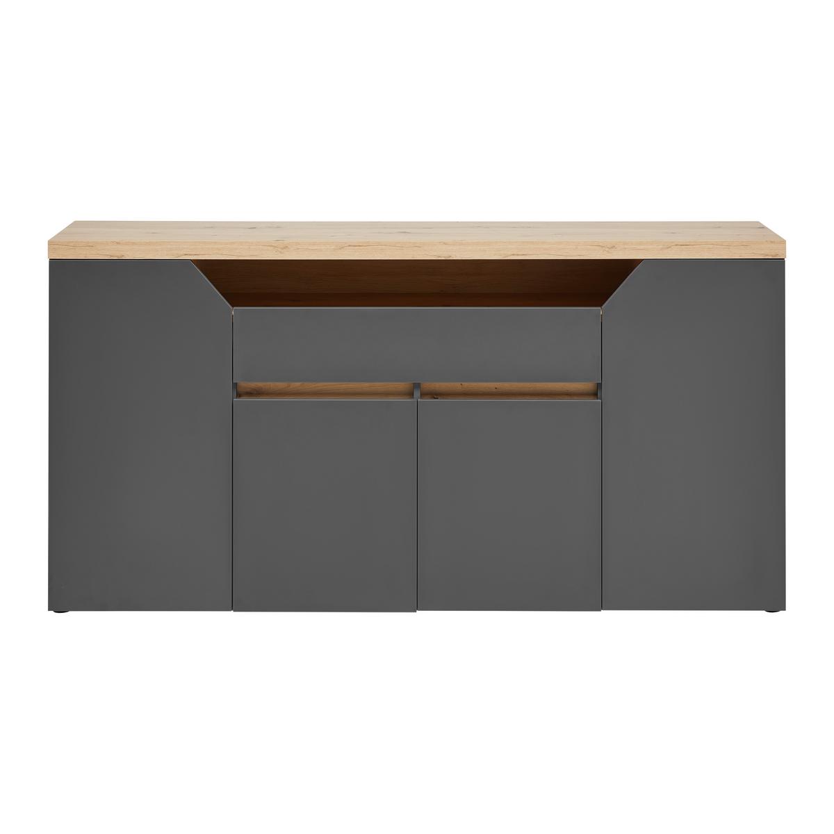 Sideboard Pepe Graphitfarben/Eiche Artisan - Graphitfarben/Schwarz, MODERN, Holzwerkstoff/Kunststoff (180/90/40cm) - Mömax