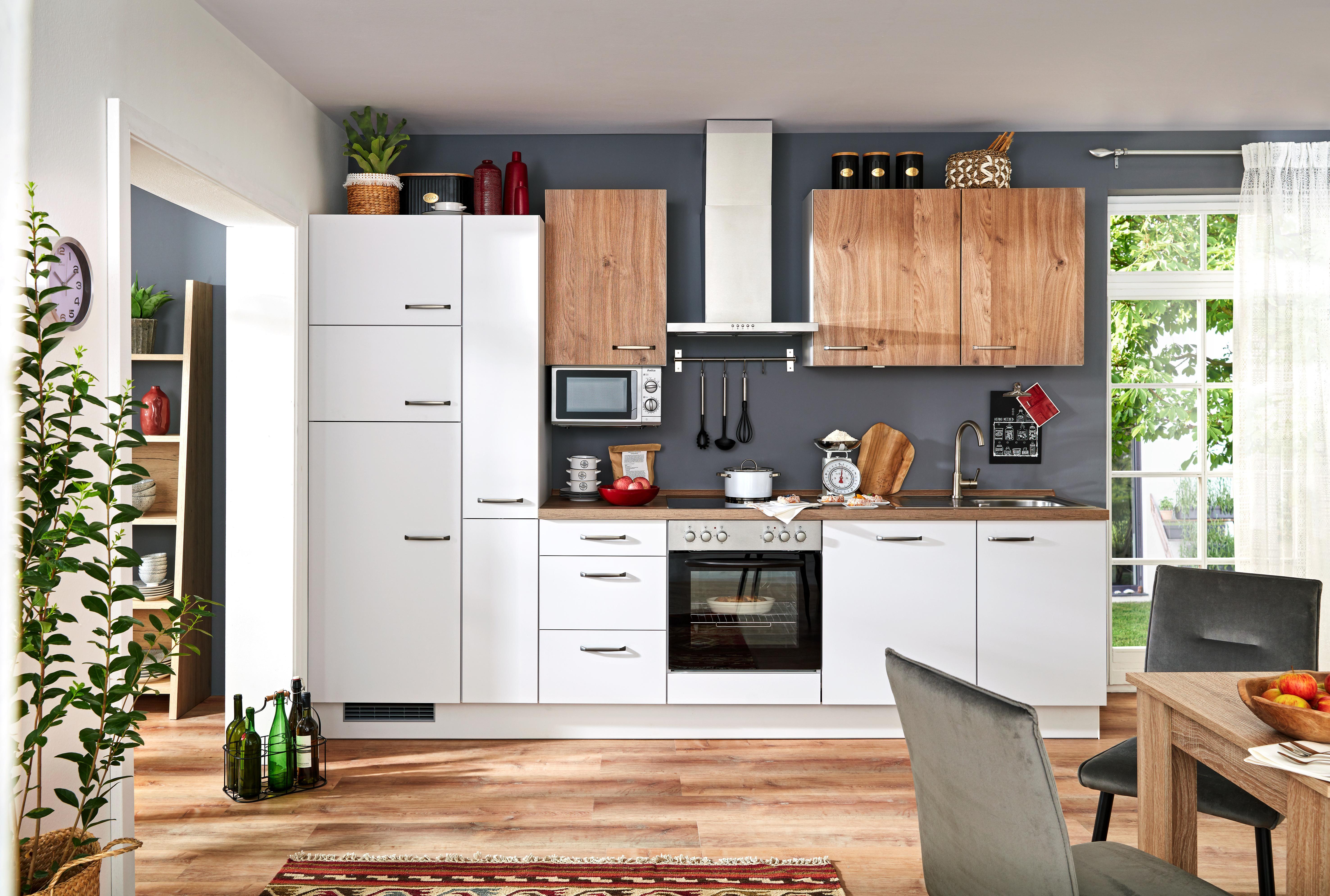 Küchenblock inkl. 5 E-Geräte IP1200/2200 - Eichefarben/Hellgrau, MODERN, Holzwerkstoff (310cm) - Impuls