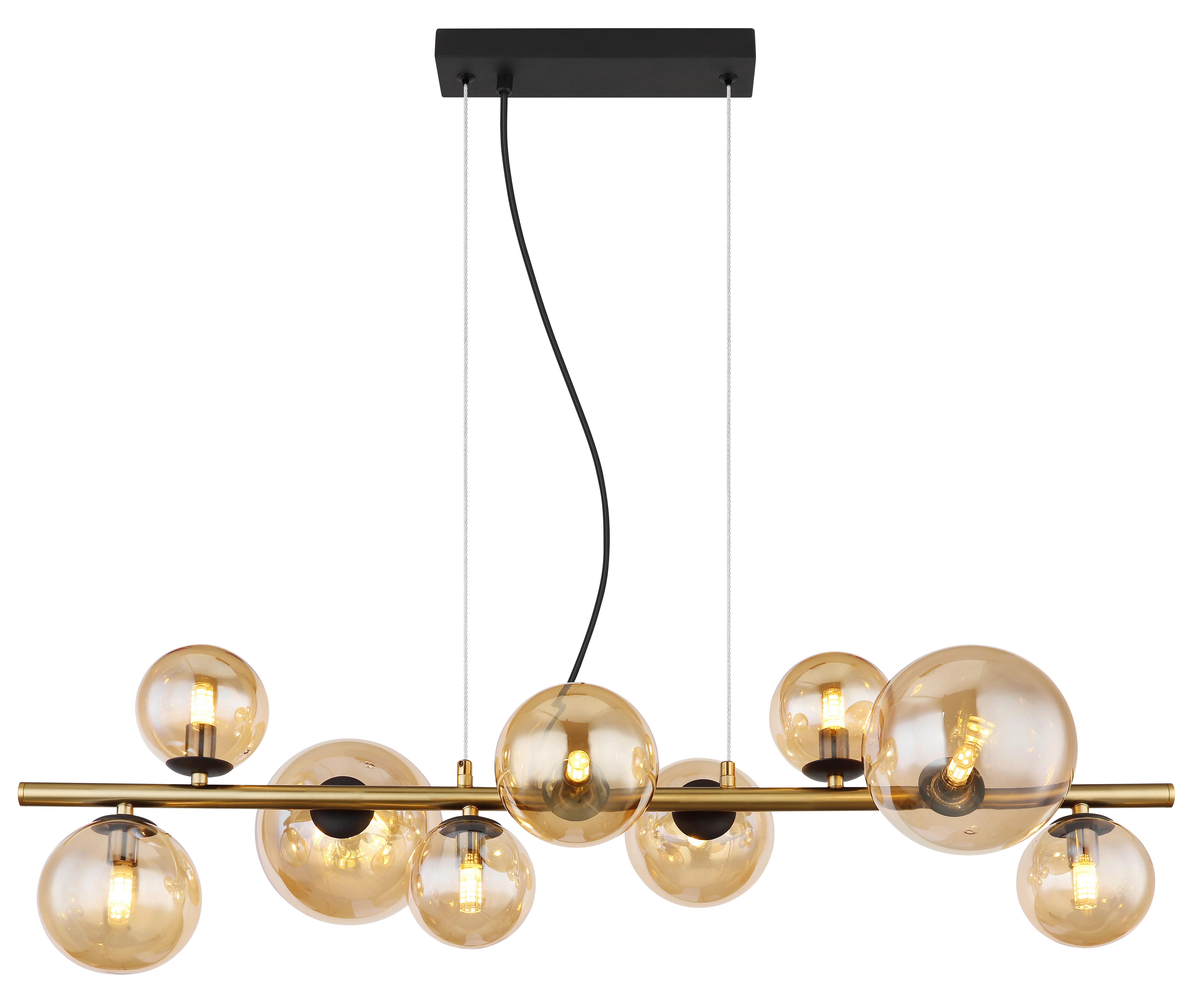 LED-Hängeleuchte Riha Schwarz max. 3,5 Watt - Messingfarben/Schwarz, Design, Glas/Metall (86,6/36/120cm) - Globo