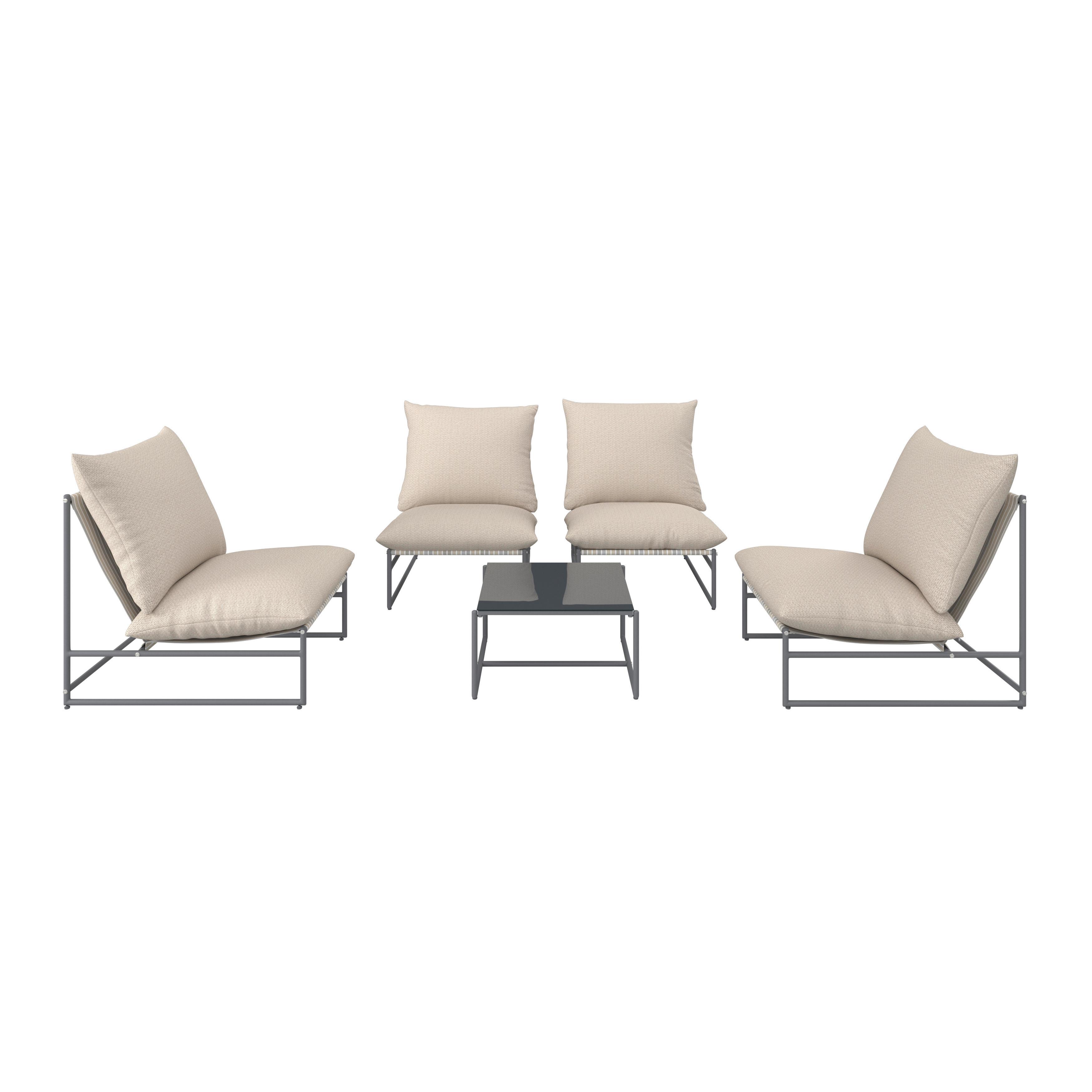 Set Za Balkon Lino, 5-Delno, Krem - temno siva/večbarvno, Moderno, kovina/steklo - Bessagi Garden