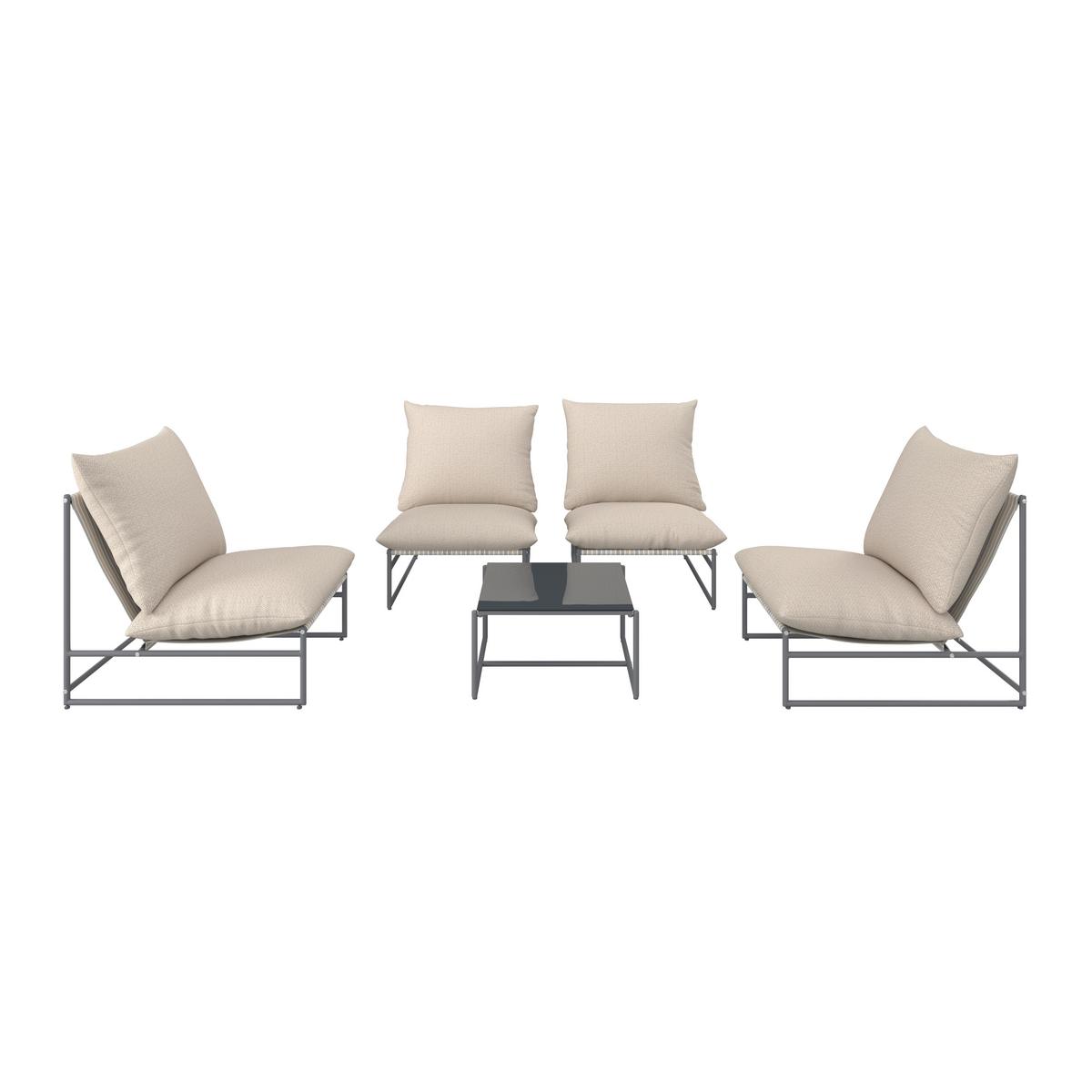 Loungegarnitur Lino creme Textil, Metall inkl. Abdeckung - Dunkelgrau/Multicolor, Modern, Glas/Textil - Bessagi Garden