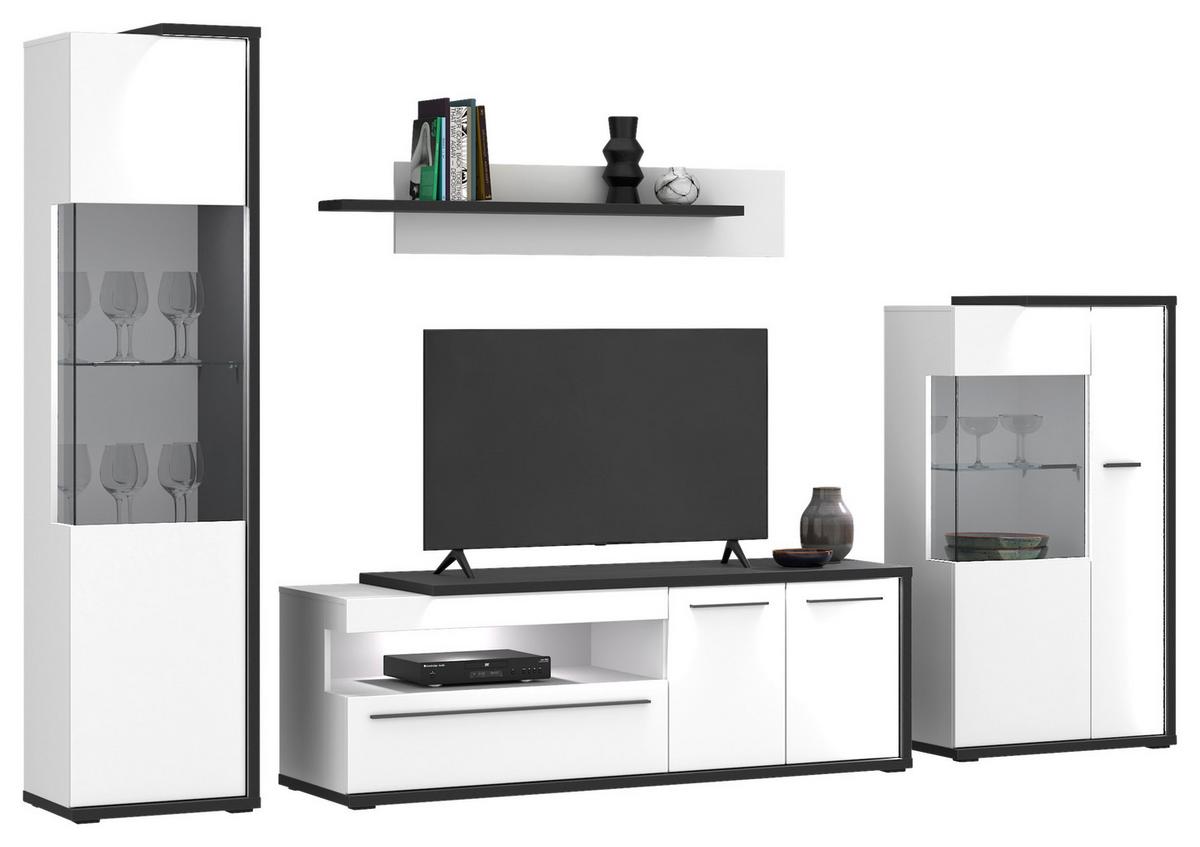 Comodă TV AMBIENTE PLUS - alb/alb lucios intens, Modern, material pe bază de lemn (163,6/56,6/53,6cm) - Modern Living