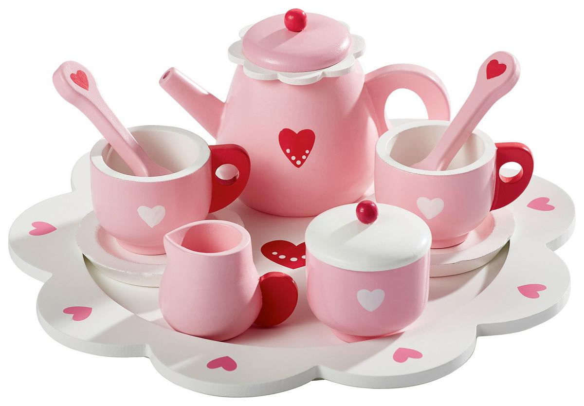 ZESTAW NACZYŃ DO ZABAWY SERCE - różowy/biały, Basics, materiał drewnopochodny (24/9,5cm) - My Baby Lou