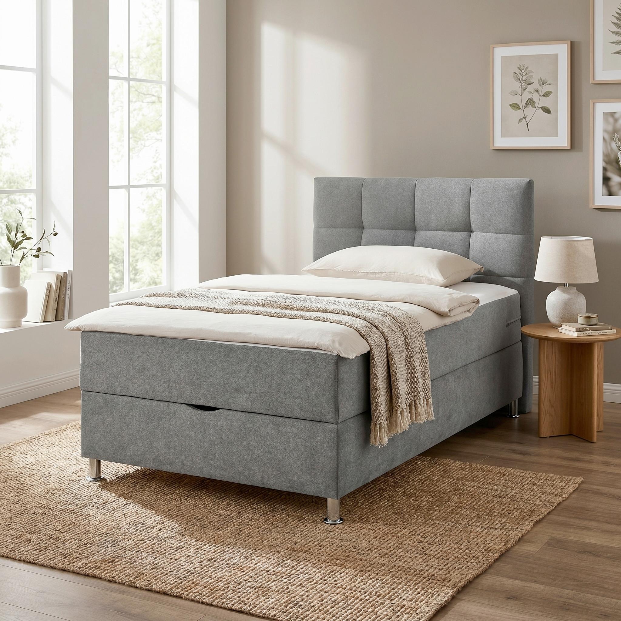 Boxbett in Grau ca. 140x200cm - Grau, KONVENTIONELL, Textil/Metall (140/200cm) - Based