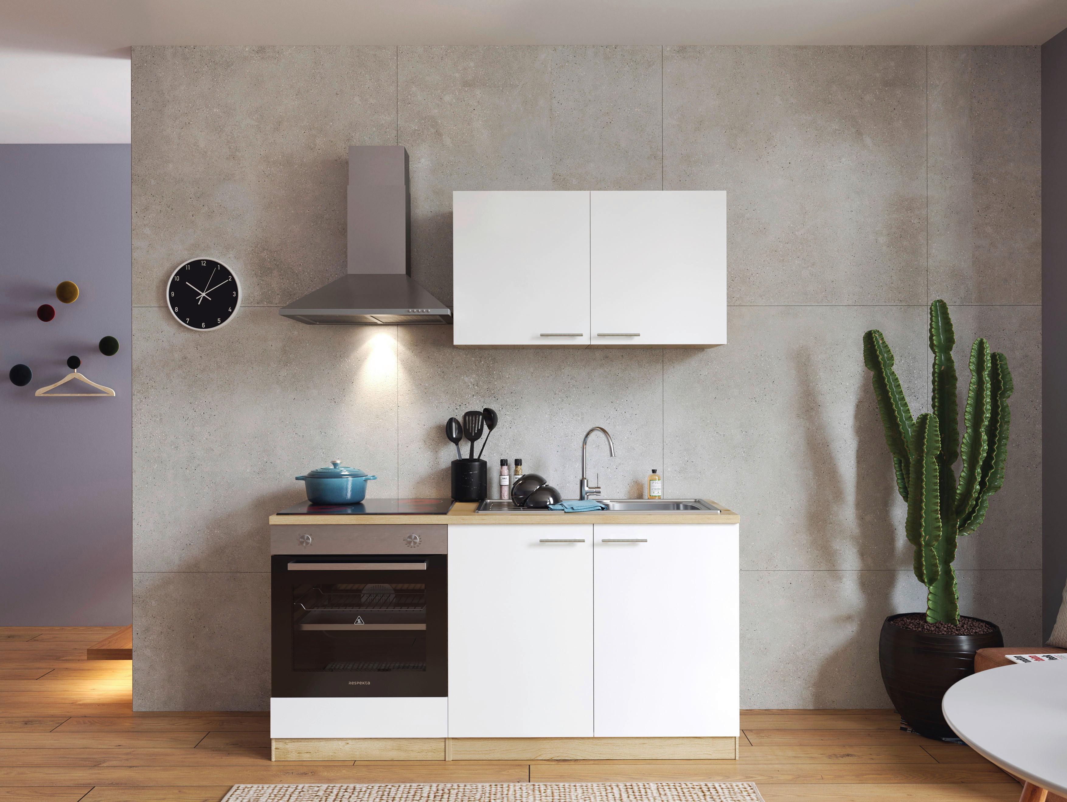 Majhna Kuhinja Z Aparati Merle, 160cm - barve hrasta/bela, Design, kovina/leseni material (160cm) - Respekta