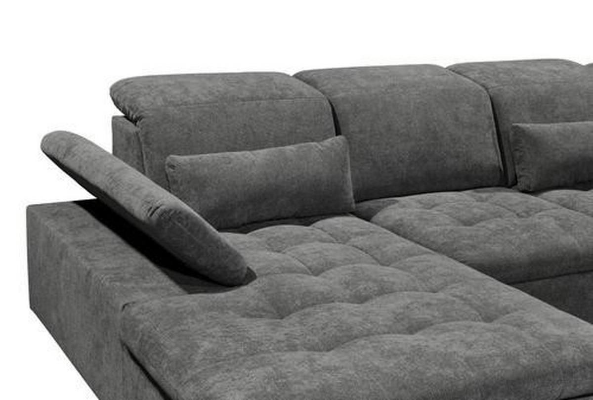Wohnlandschaft Wayne U inkl. Kissen Dunkelgrau - Dunkelgrau/Silberfarben, KONVENTIONELL, Kunststoff/Textil (188/340/240cm) - MID.YOU