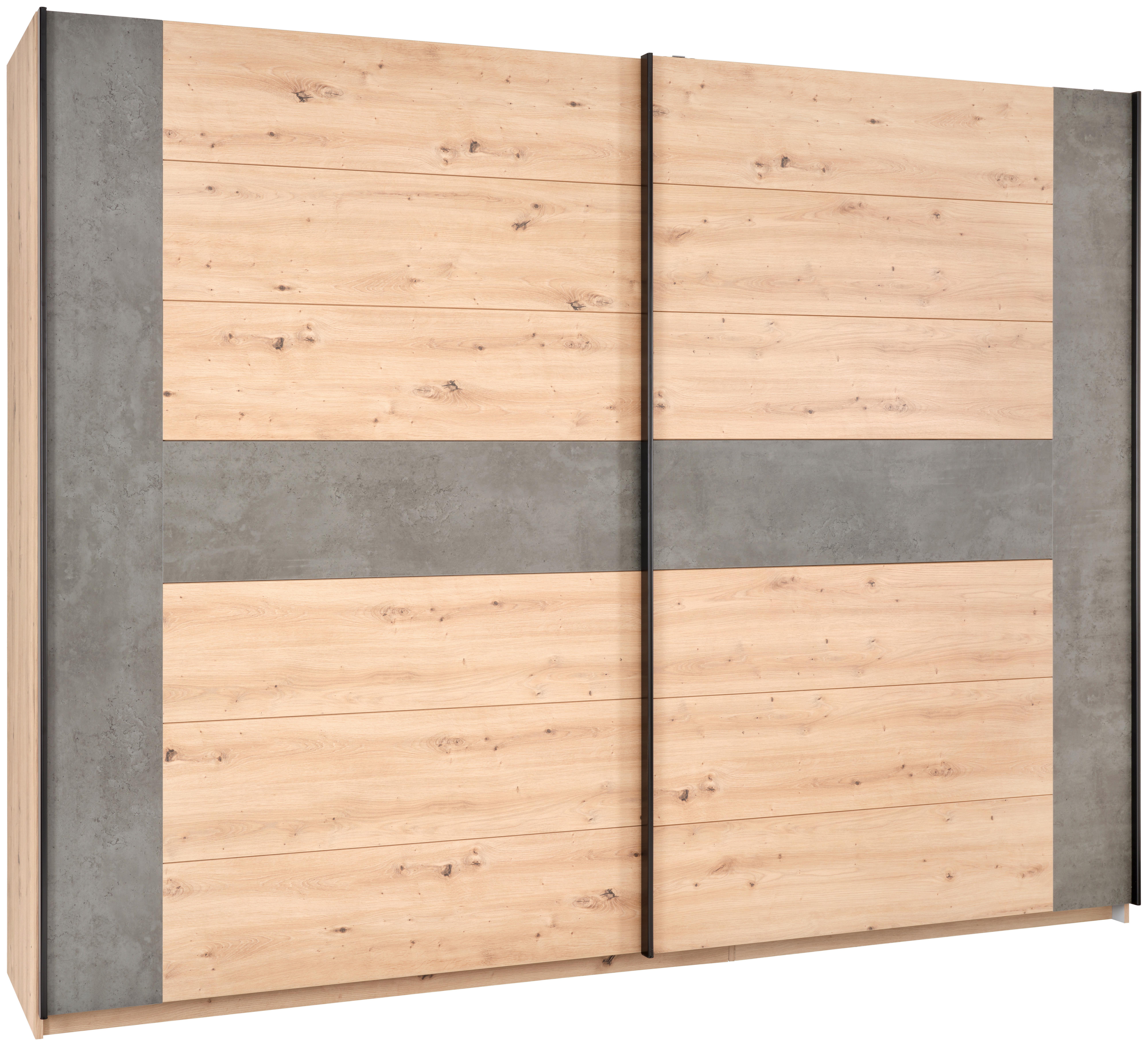 Schwebetürenschrank in Betonoptik/Artisan Eiche - Eichefarben/Dunkelgrau, Lifestyle, Holzwerkstoff/Kunststoff (270/210/63cm) - Modern Living