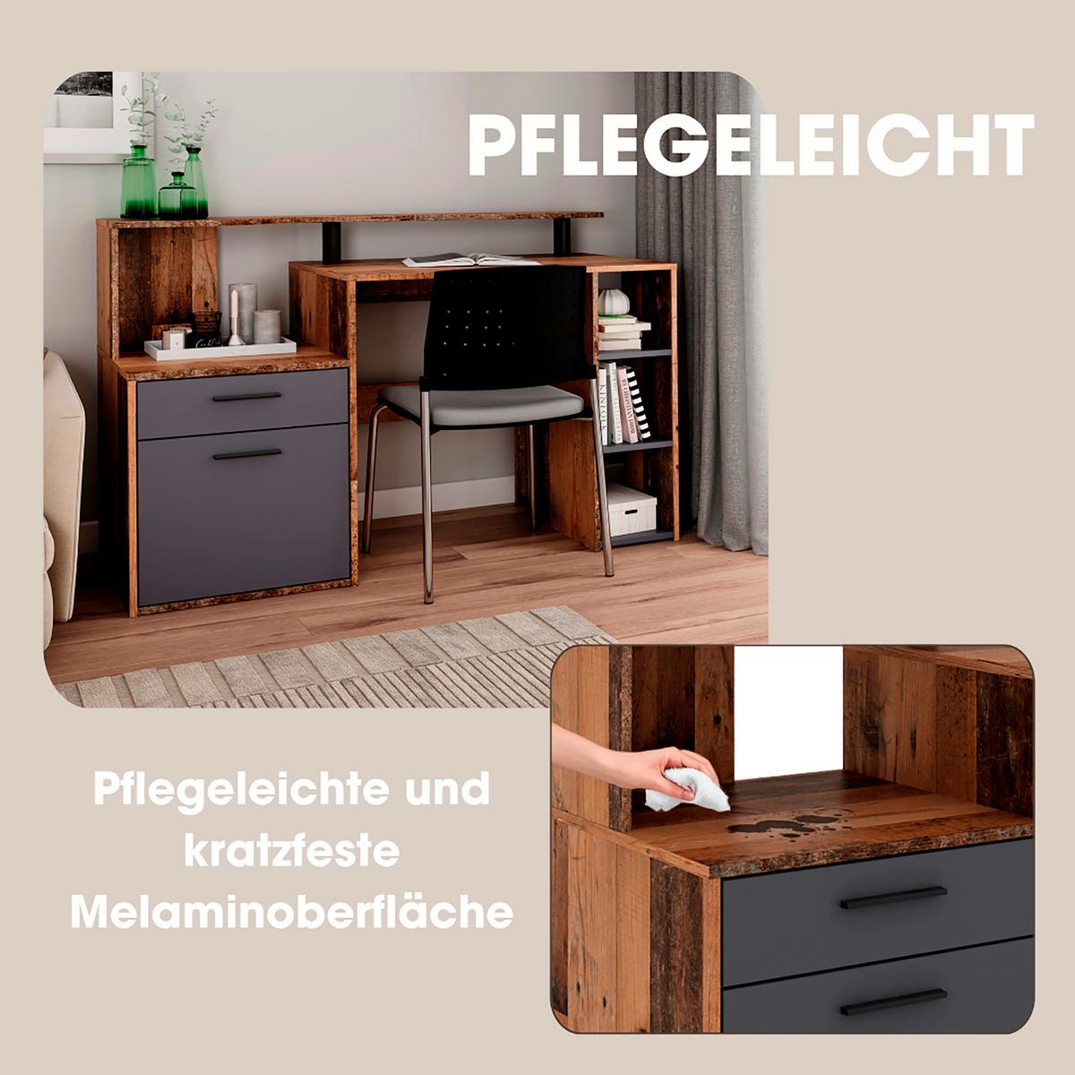 SCHREIBTISCH LOUIS - Alteiche/Anthrazit, MODERN, Holzwerkstoff/Kunststoff (140/55/89cm) - MID.YOU