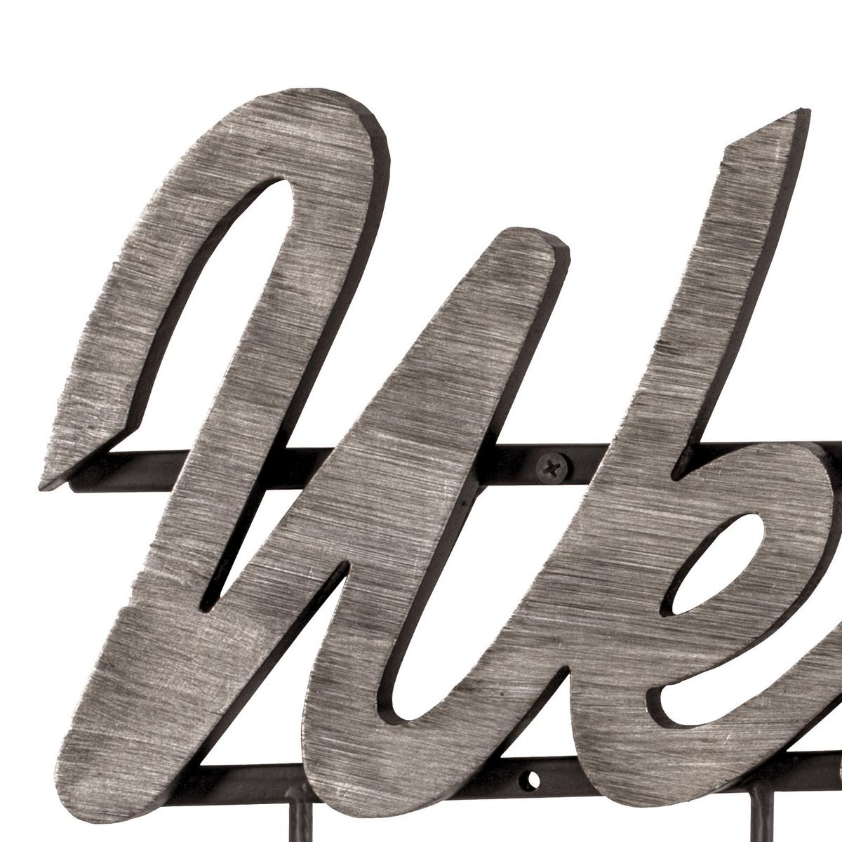 Cuier perete cu cârlige Welcome - argintiu/negru, Modern, metal/material pe bază de lemn (60/22/4cm) - Modern Living