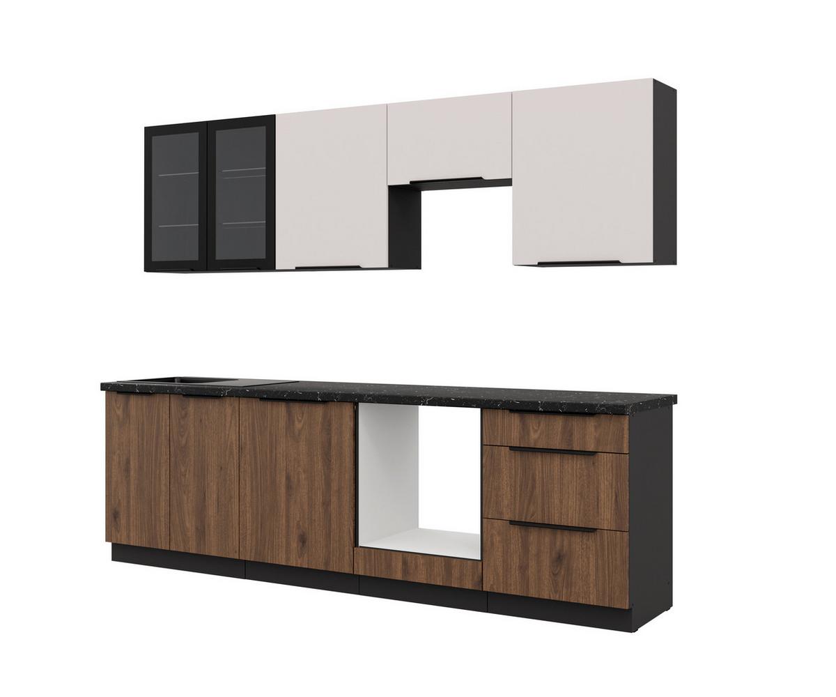 Blok Kuhinja Monza/arona - kašmir/boje oraha, Moderno, staklo/drvni materijal (260/210/60cm) - Modern Living