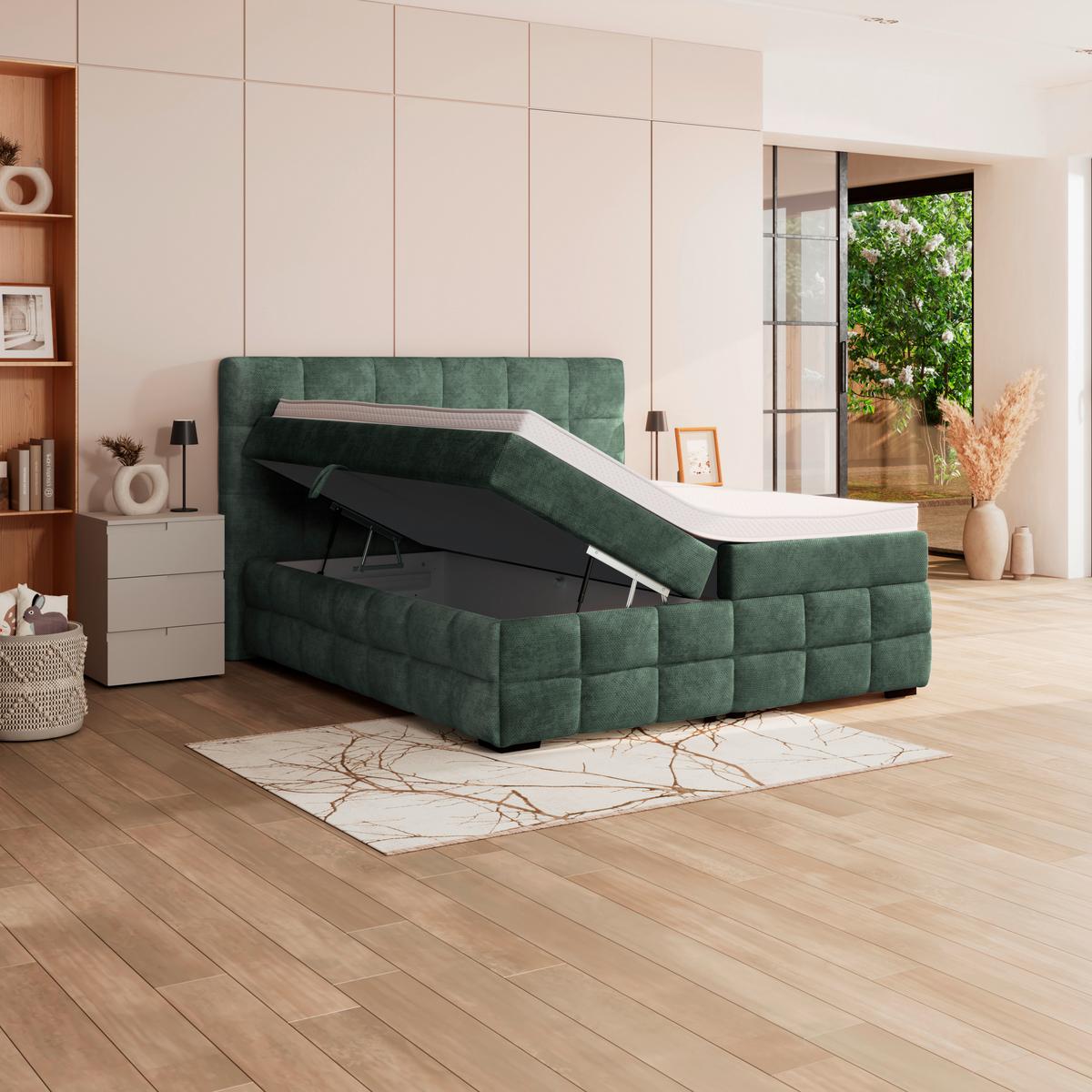 PAT BOX VEGA - verde, Trend, lemn/textil (160/200cm) - Modern Living