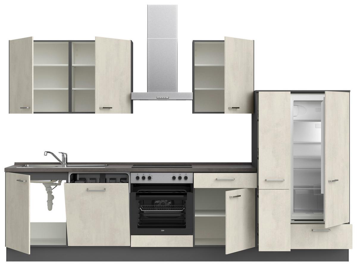 Küchenblock Riva Low m. Geräten Weiß - Schieferfarben/Schwarz, MODERN, Holzwerkstoff/Metall (330cm) - Nobilia