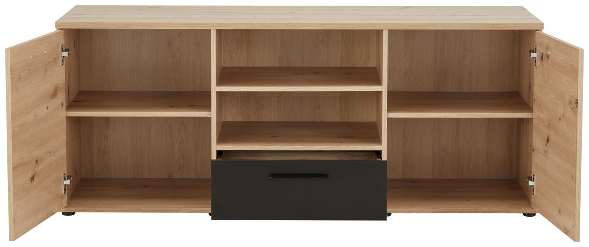 TV-Element in Eichefarben/Schwarz - Eichefarben/Schwarz, KONVENTIONELL, Holzwerkstoff/Kunststoff (154,8/62,2/52,3cm) - Mömax