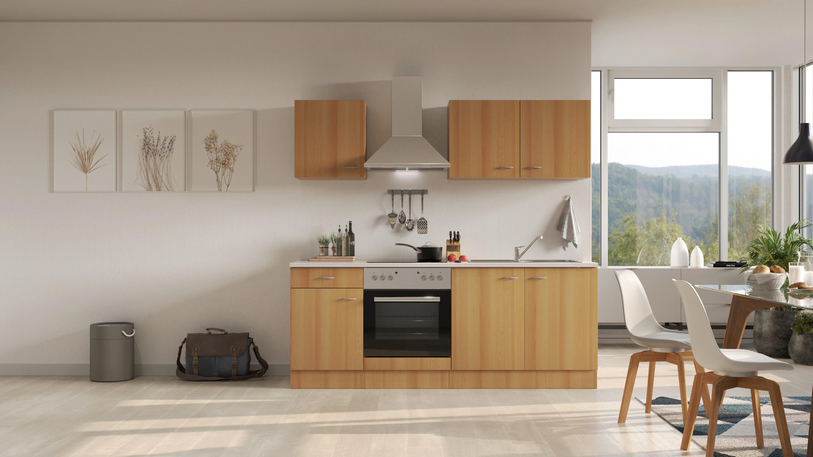 Kuhinjski Blok Z Aparati Nano, Barva Bukve - barve nerjavečega jekla/barve bukve, Moderno, umetna masa/leseni material (210cm) - FlexWell