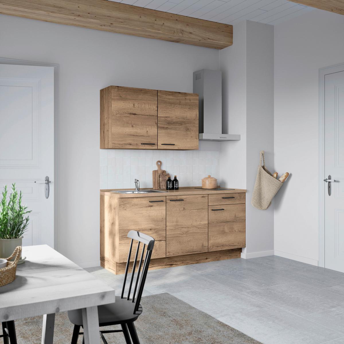 Küchenblock Structura Low m. Geräten Eiche dunkel - Eiche dunkel/Eichefarben, MODERN, Holzwerkstoff/Metall (180cm) - Nobilia