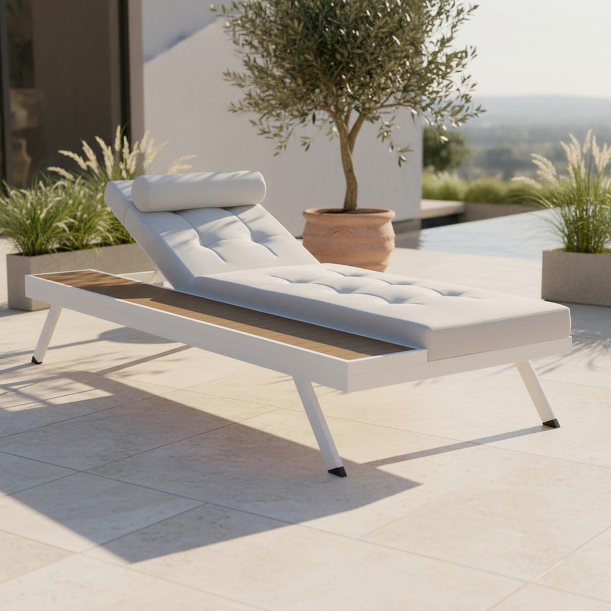 Gartenliege Avolina Steingrau Outdoorstoff/Metall - Hellgrau/Weiß, MODERN, Kunststoff/Textil (199/30/86cm) - Bessagi Garden