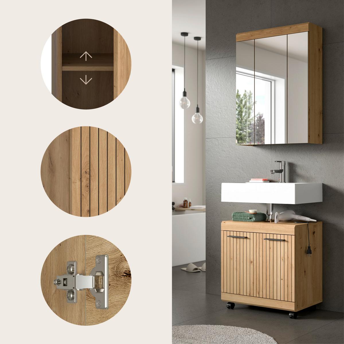Badezimmer Scout Eiche Artisan 2-teilig - Schwarz/Eiche Artisan, Trend, Glas/Holzwerkstoff (60cm) - MID.YOU