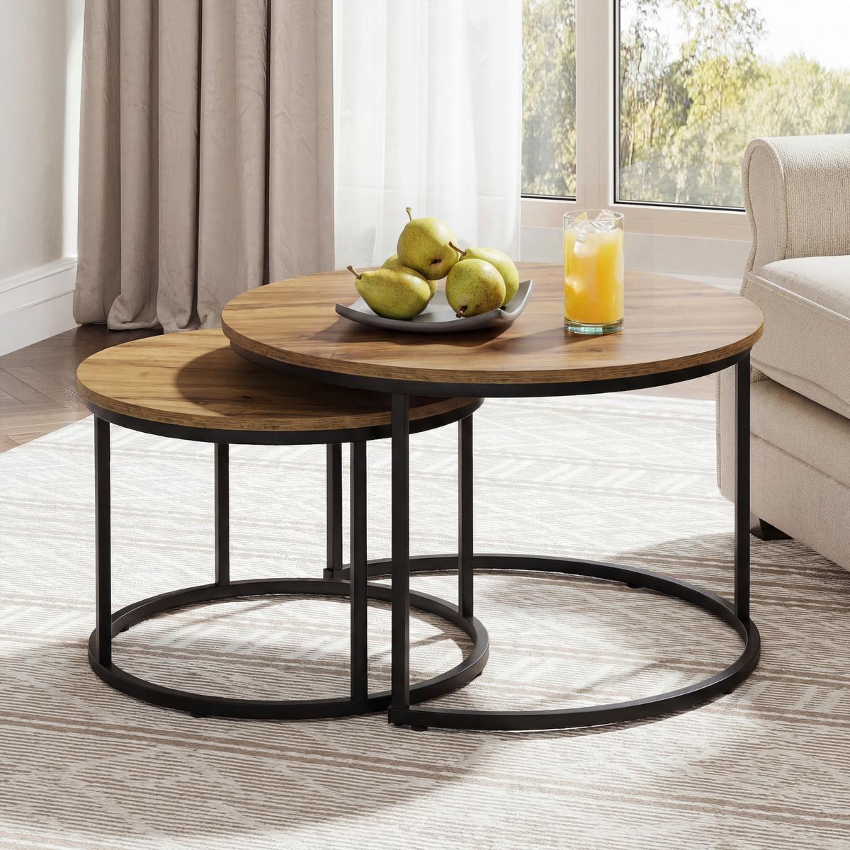 Set Stočića 2/1 Duo - prirodna boja/crna, Moderno, metal/pločasti materijal (53 / 43/45 / 35cm) - Modern Living