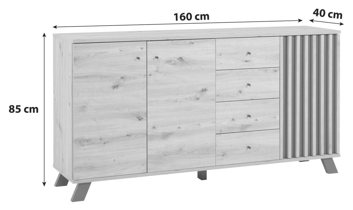 KOMODA SZEROKA MONZA - czarny/dąb artisan, Design, materiał drewnopochodny/metal (160/90/40cm) - Livetastic