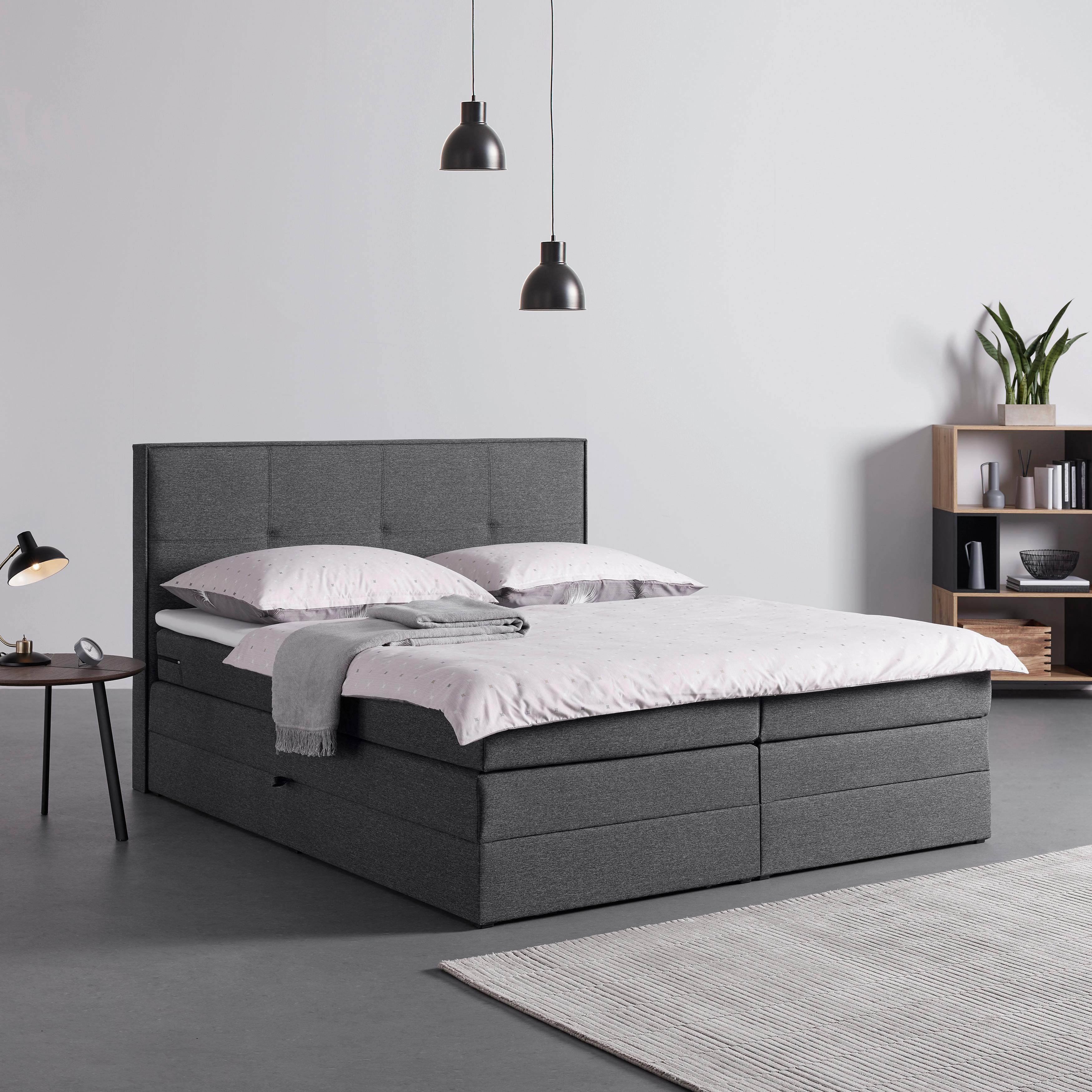 Postelja Boxspring Lori, Temno Siva, 180x200 - temno siva/črna, Moderno, tekstil/les (180/118/212cm) - Bessagi Home