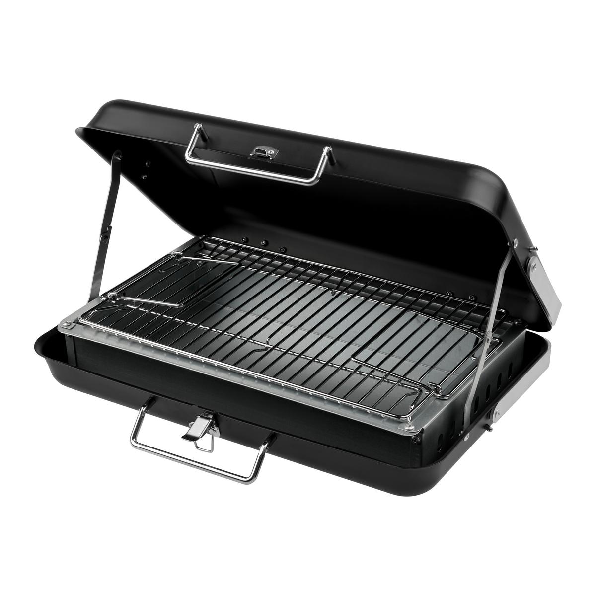 Holzkohlegrill Koffer-Camping Schwarz ca. 40,5x25x26cm - Schwarz, KONVENTIONELL, Metall (40,5/25/26cm) - Mömax