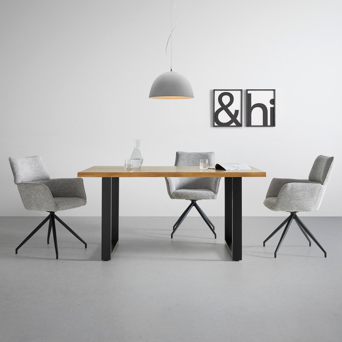Masă LEN - culoare lemn stejar/negru, Modern, lemn/metal (160/90/76cm) - Bessagi Home