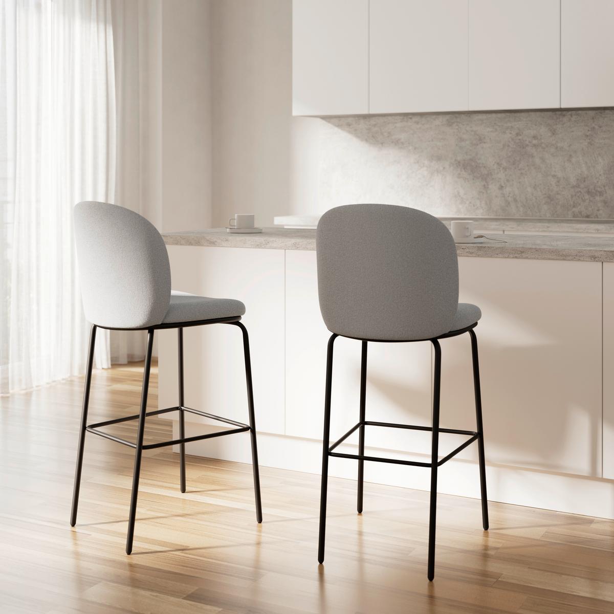 Barhocker Malea Hellgrau Chenille Gepolstert - Hellgrau/Schwarz, MODERN, Holz/Textil (46/103/53cm) - Bessagi Home