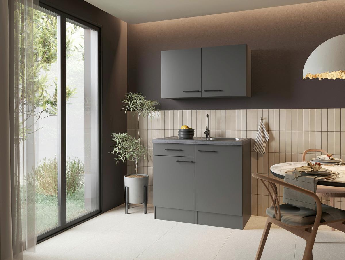 Miniküche Oliver o. Geräte ca. 100cm Grau - Schwarz/Grau, Trend, Holzwerkstoff/Metall (100cm) - Respekta